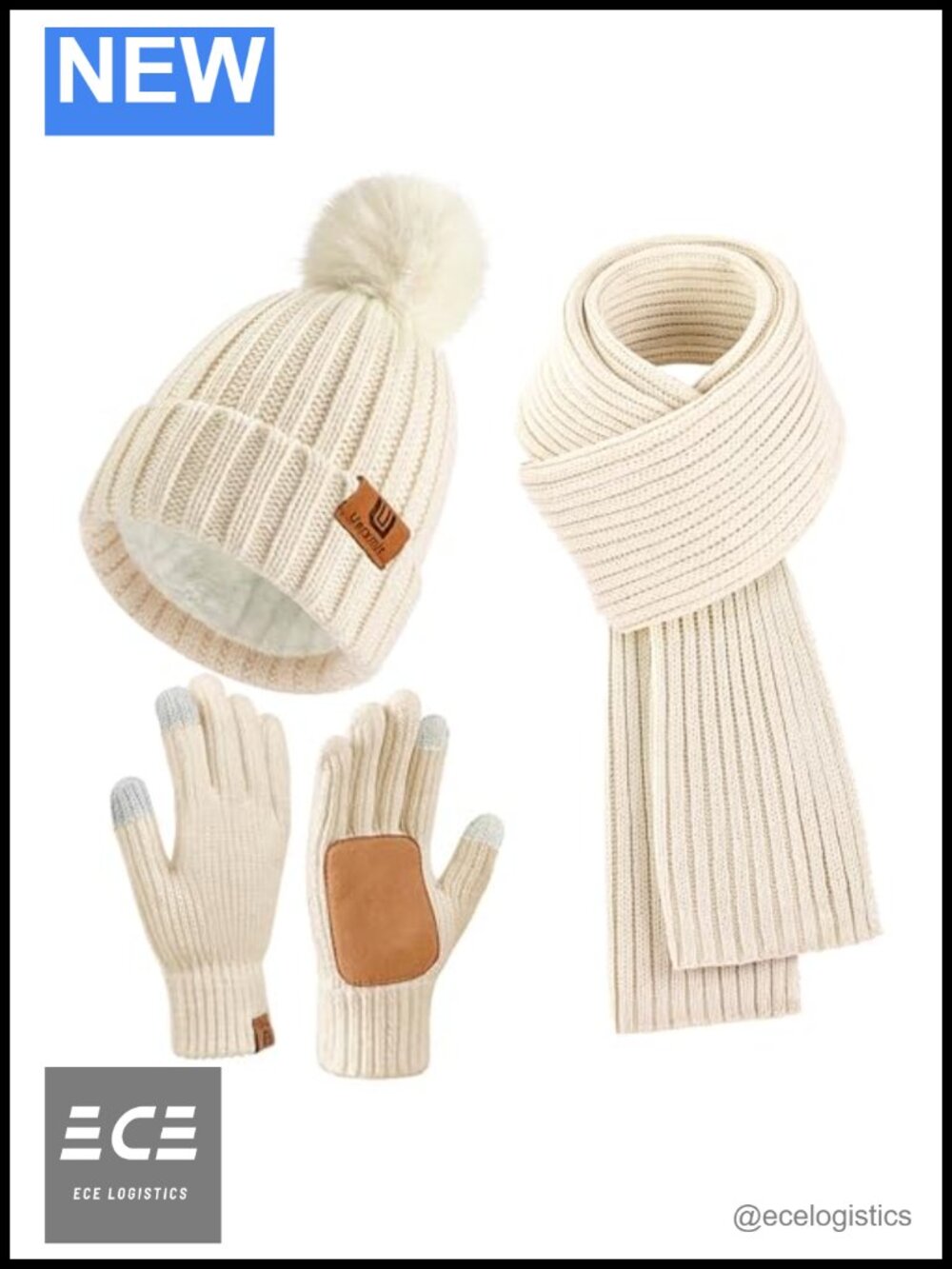 3-in-1 Winter Set Acrylic Fleece Beanie Long Scarf Touchscreen Gloves Women